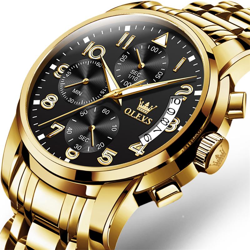 OLEVS Luxury Top Brand Watch for Men's Waterproof Sports Stainless Steel Chronograph Wristwatches Gold New Fashion Reloj Hombre