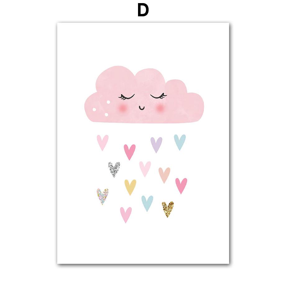 Pink Unicorn Rabbit Rainbow Cloud Flower Nursery Wall Art Canvas Painting Posters And Prints Wall Pictures Baby Kids Room Decor