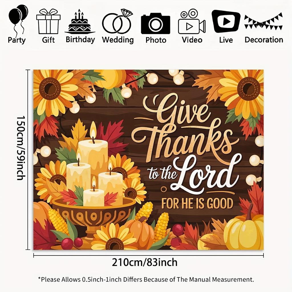 2D flat background banner  harvest thanksgiving "thank the Lord  for He is good" pattern background cloth