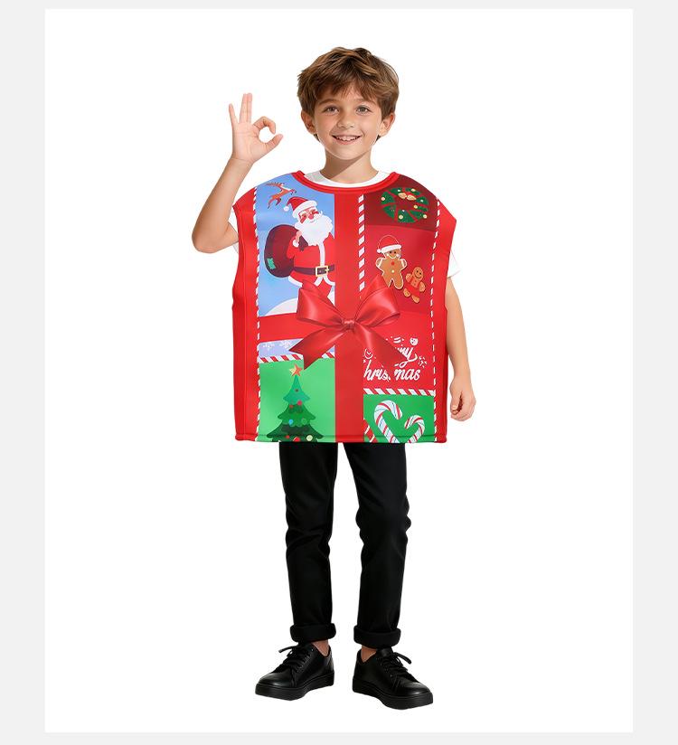 Kids Santa Claus Christmas Costume with Candy Cane Gift Box - Perfect for Parties and Performances