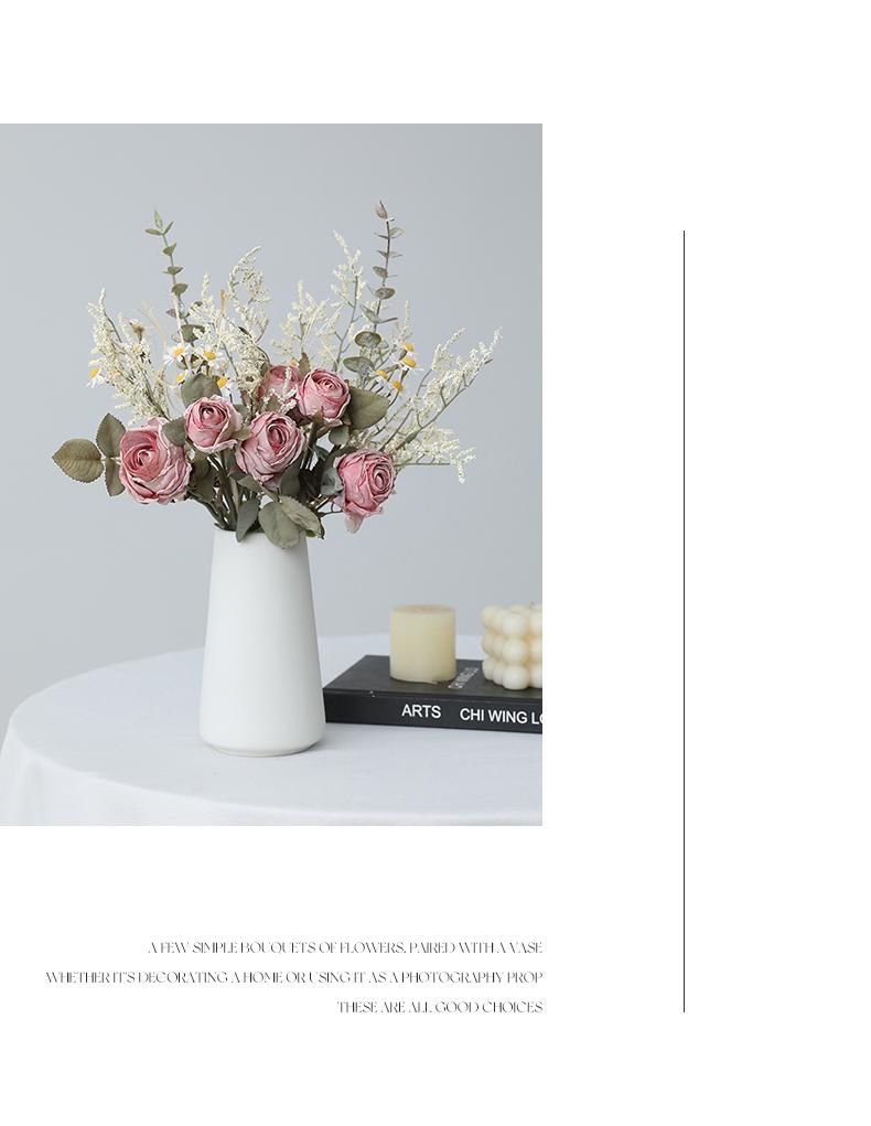 Artificial Rose & Daisy Bouquet - Dried Floral Arrangement for Living Room, Dining Table, or Coffee Table Decor.