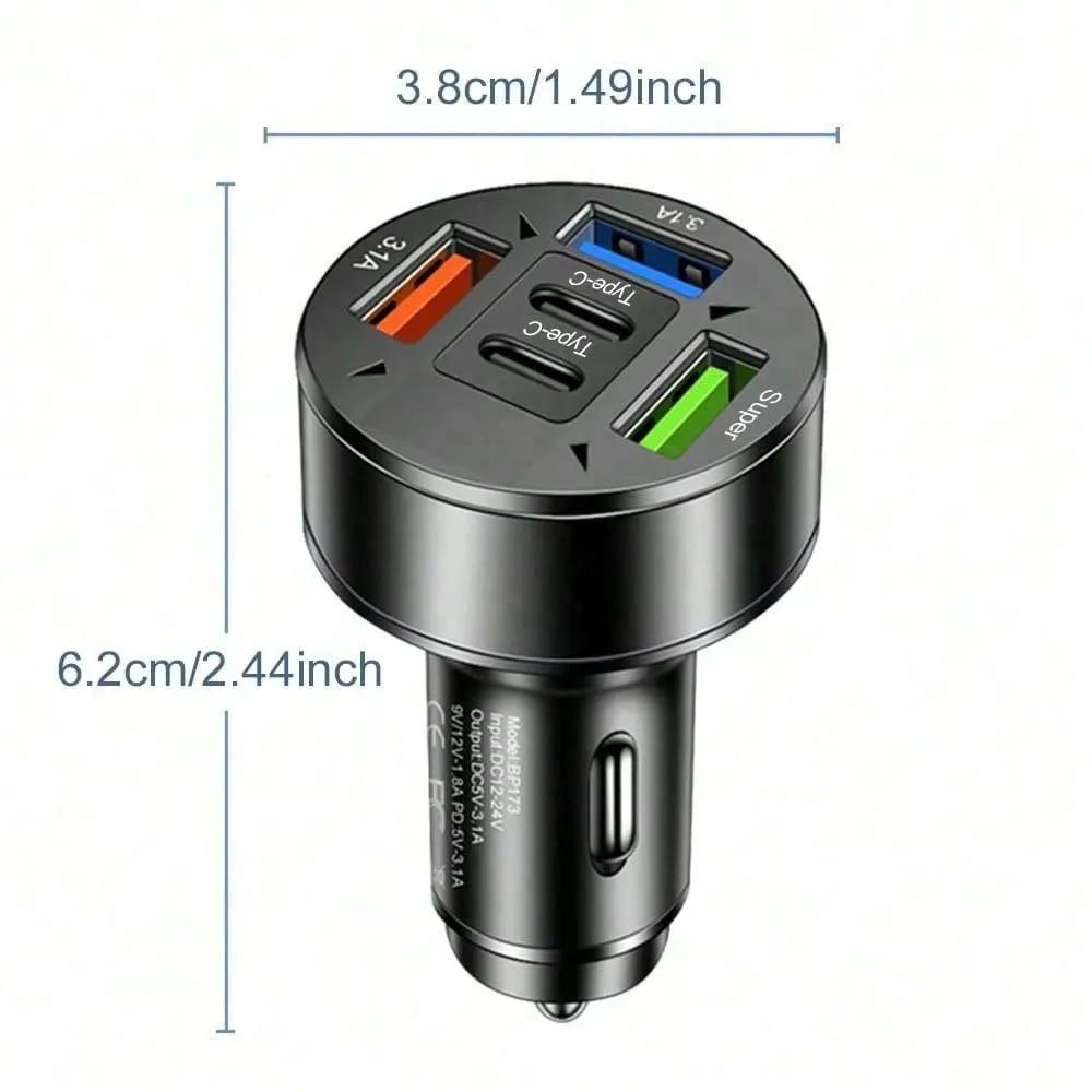 Dual Type-C & USB Car Charger with LED Voltage Display, 3.1A Fast Charging Adapter