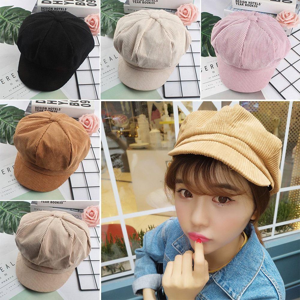 Windproof Corduroy Baseball Caps Vintage Newspaper Hat Autumn Winter Sun Cap for Women Girls