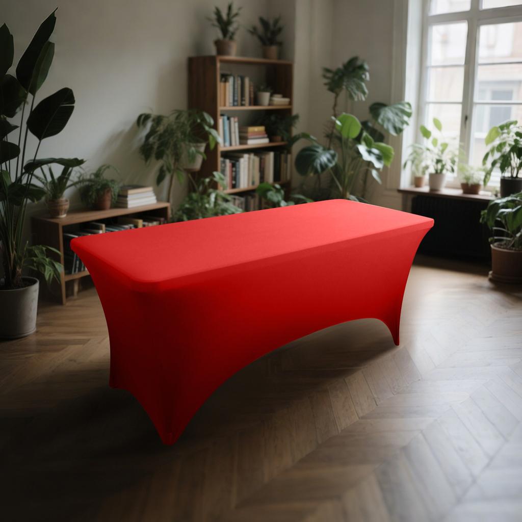 6 Ft Stretch Fitted Tablecloth Elastic Tablecloth With Leg Pockets Festive Table Decorations (Red)
