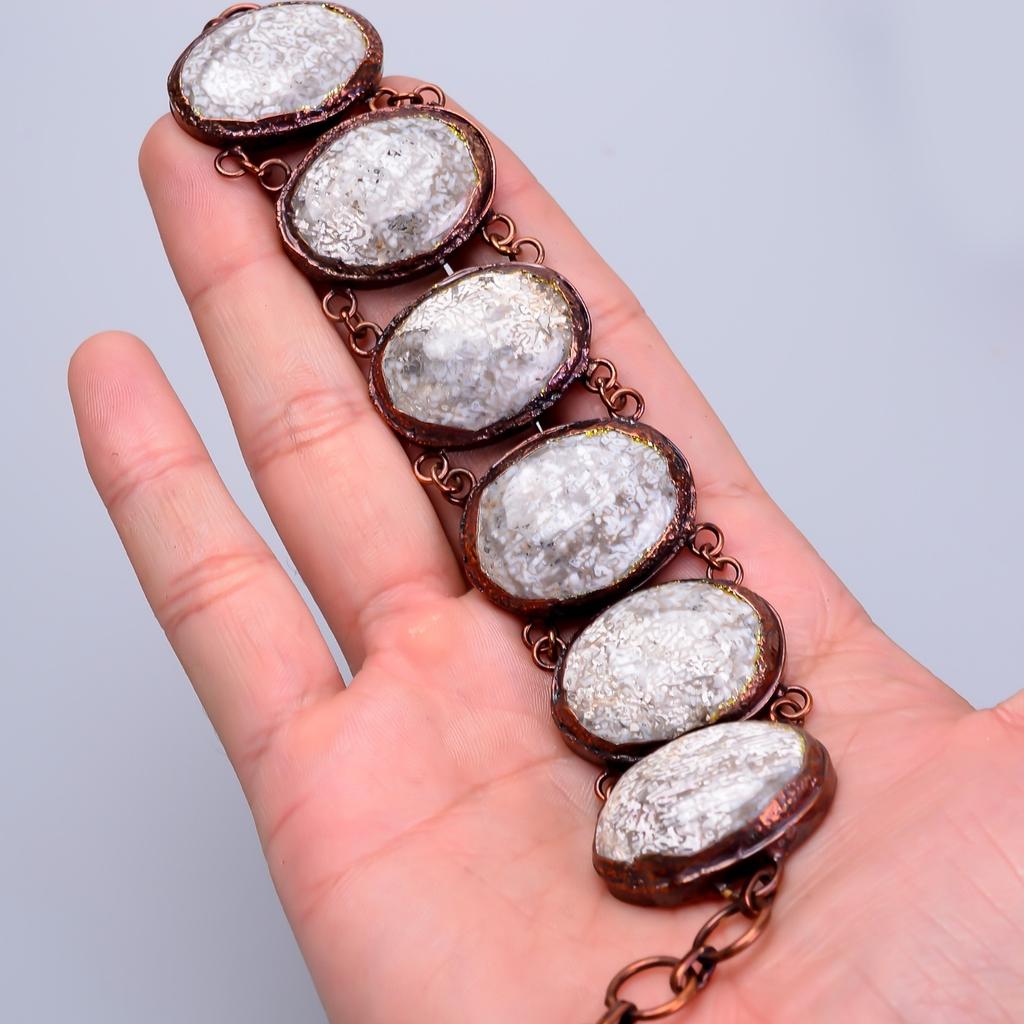 Fossil Coral Stone Electroformed Statement Unique New Bracelet Jewelry Copper V-76