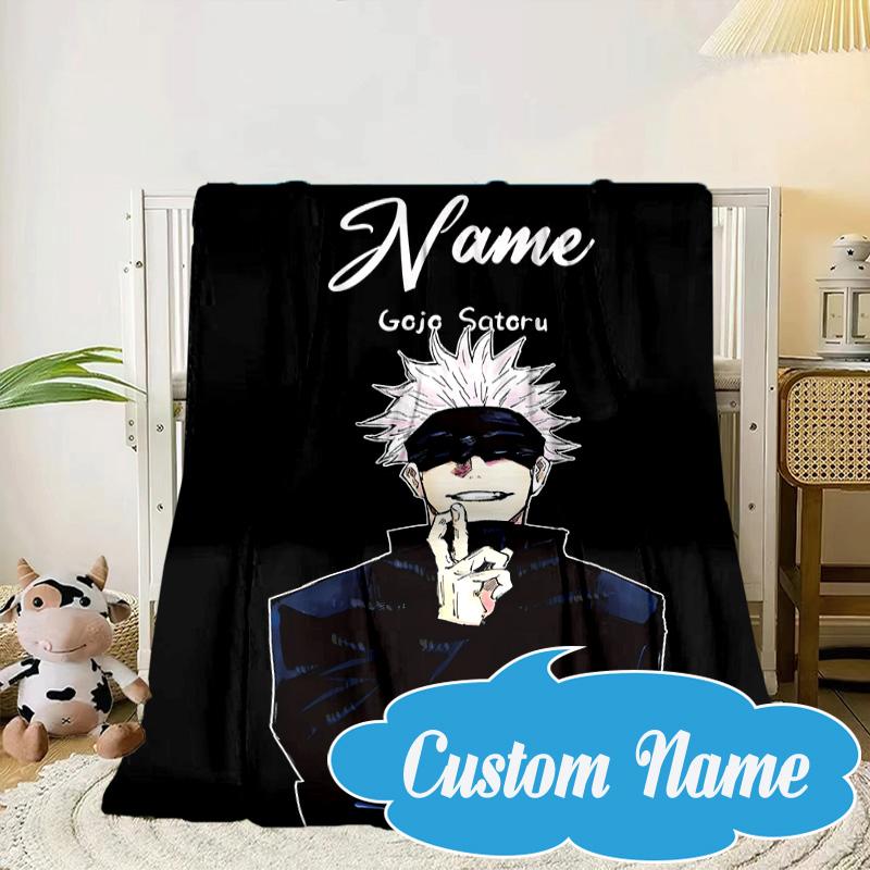 Custom Name Gojo Jujutsu Blanket bed sofa Blanket Flannel Blanket for Camping, Hiking, Picnic Essentials,gift for Fan family