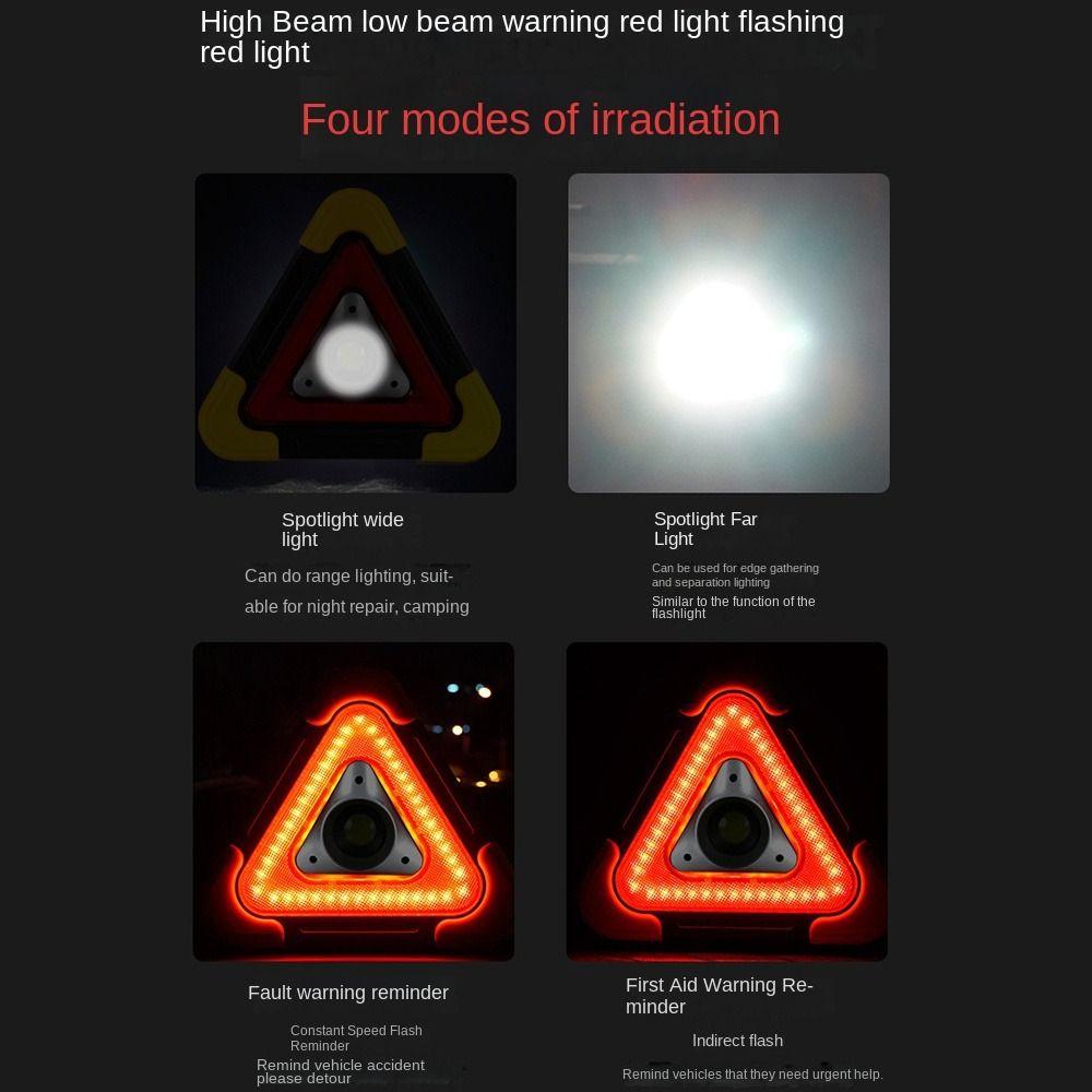 4 Modes Breakdown Alarm Lamp 2-IN-1 Triangle Warning Sign Portable Flashing Light on Hand Outdoor
