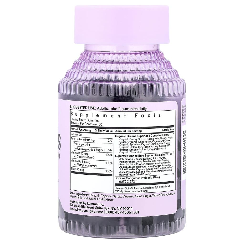 Lemme, Greens, Ежедневные суперфуд-мармеладки, Ягоды и зелень, 60 мармеладок