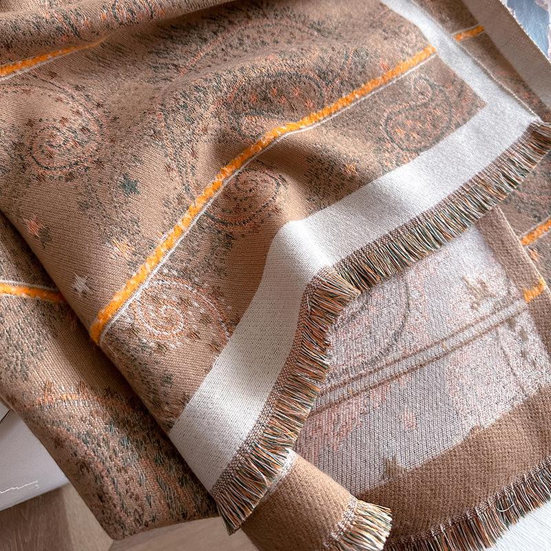 Literary And Retro Style Contrasting Colors, Double-Sided Imitation Cashmere Scarf, Winter High-End Warm Shawl