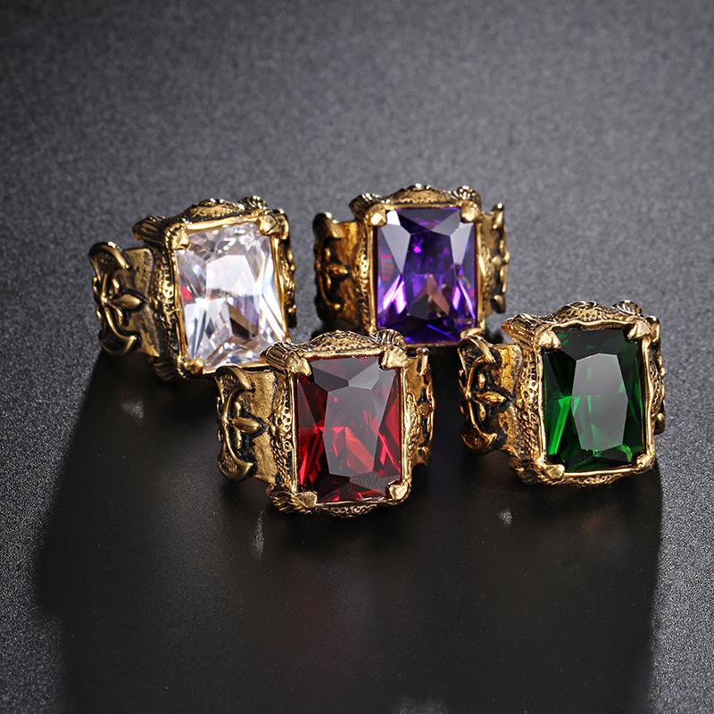 Stainless Steel Hand Jewelry Vintage Punk Gothic Special Ruby Men'S Titanium Steel Casting Ring