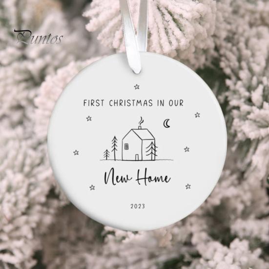Кулон «Первое Рождество в нашем доме» Двусторонний принт Круглая форма сердца Гладкие висячие благословения Декоративный подарок на новоселье Украшение окна