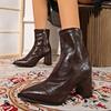 Women's High-heeled Boots Autumn and Winter New French Thick-heeled Pointed Thin Boots Simple Modern Glossy Short Boots