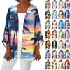 Women's Casual Fashion Beach Ocean Tree Print Lightweight Mid-Length Jacket Cardigan