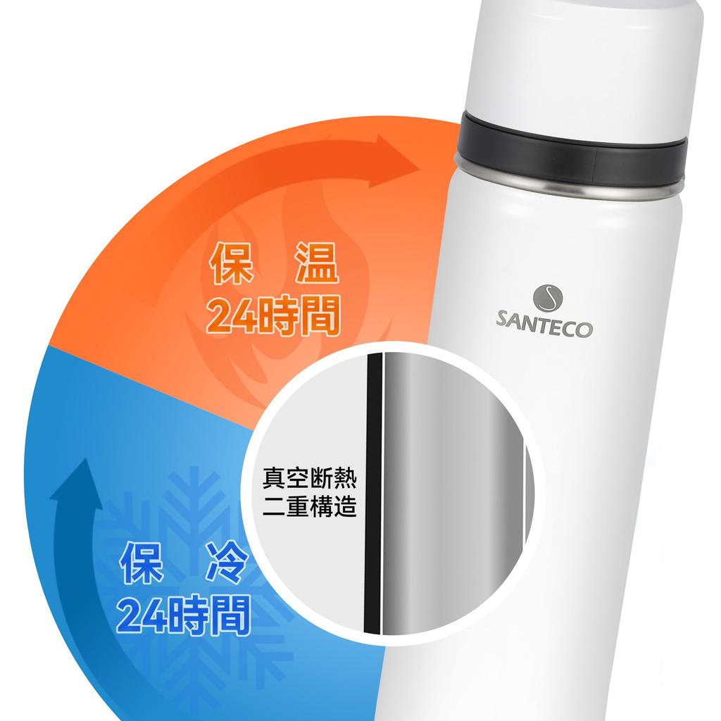 SANTECO Вакуумная Изолированная Вода 1 с 1000 мл Нержавеющая Сталь Большая Сохраняет Горячим или Совместимая со Спортивной Белая Бутылка, Литр, Чашка, Термос, Тип 2 чашки,
