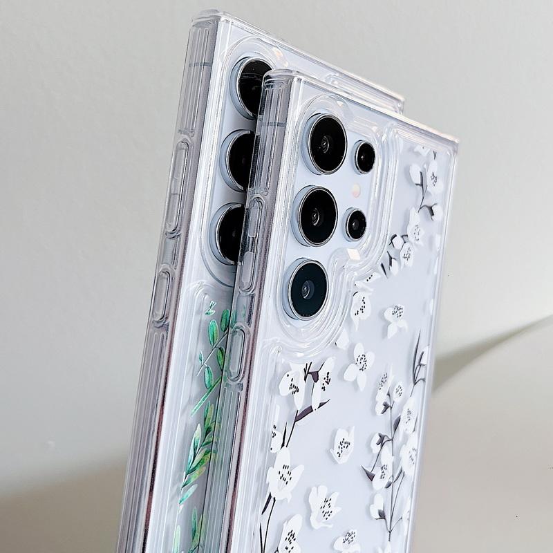 Floral Print Clear Phone Case For Samsung S25 Ultra S24 FE S23 Plus S22 A16 A36 A55 A35 A25 A15 A54 A53 A52 A33 A34 A24 A72 A73 Transparent TPU Cover