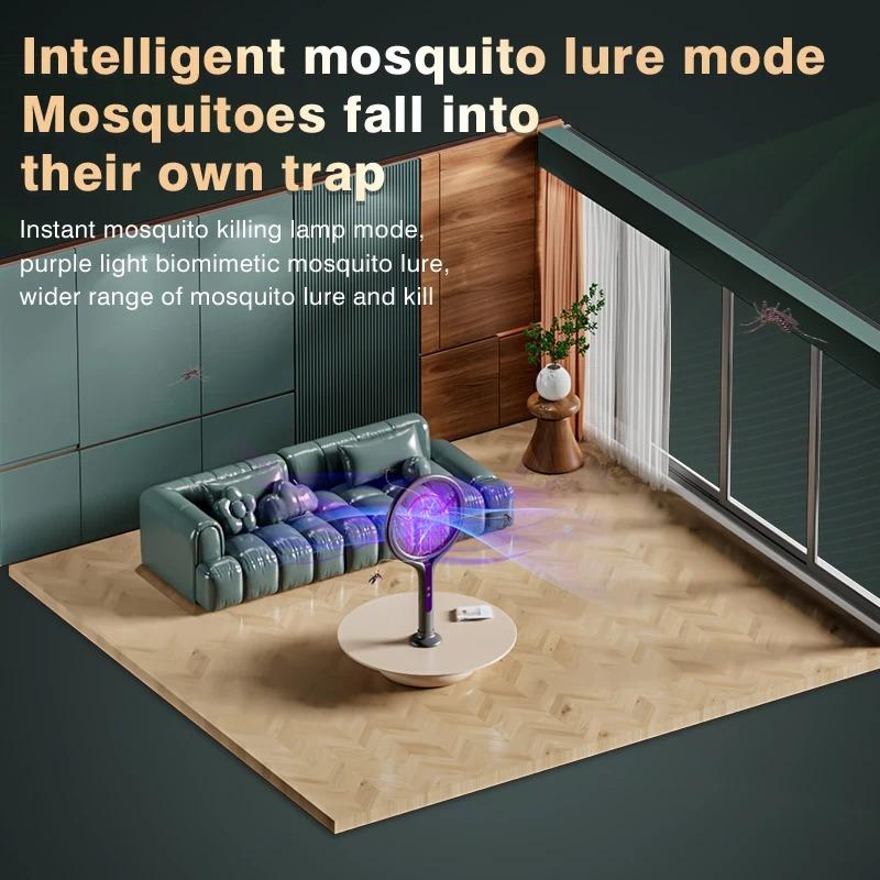 Intelligent Mosquito Swatter With Extension Handle 2800V Electric Mosquito Killer Type-C Rechargeable 5-Layer Protection