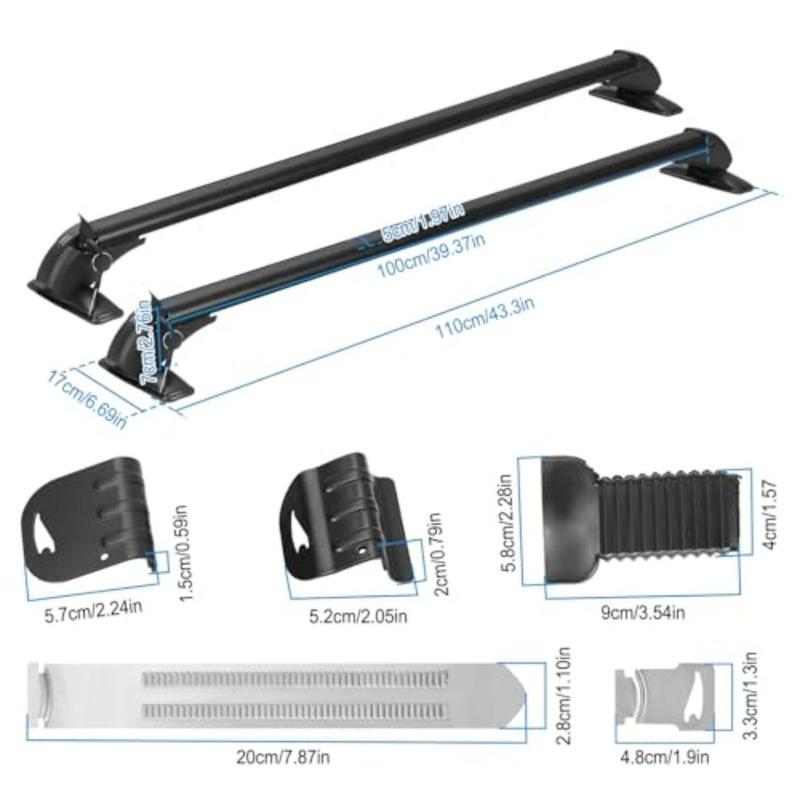 Universal 43 Aluminum Roof Rack Cross Bars with Anti-Theft Lock for 42.9-44.9inch Bare Roof Adjustable Window Frame Black Suppo