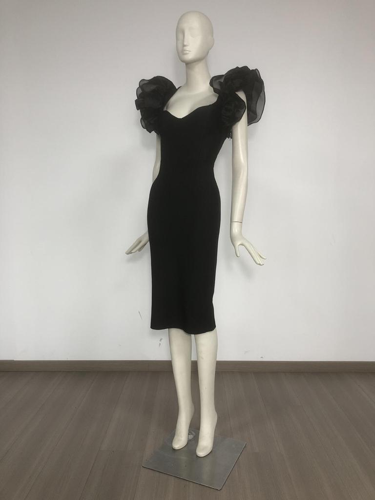 Женское элегантное платье-бодикон с сетчатыми рукавами-рюшами и открытой спиной