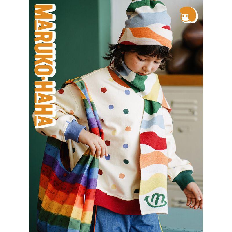 Свитшот с круглым рисунком «Зубочистка Мару Мару и его друзья» в радужную горошек. Осенне-зимний топ для девочек из флиса моарэ твил.