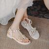 2025 Summer New Versatile Flat-bottomed Fairy Style with Skirt Rivets Roman Fashion Internet Celebrity Sandals Women