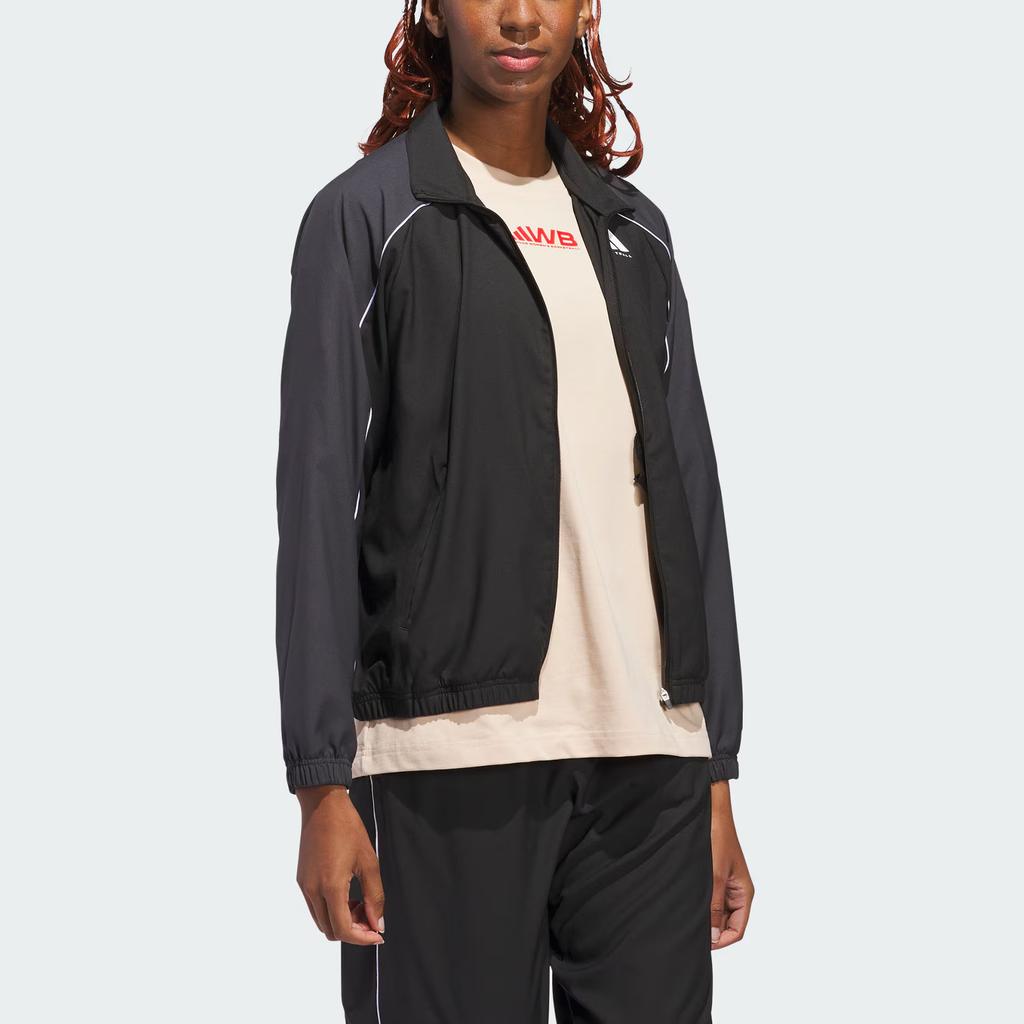 adidas Женская спортивная куртка Select Woven Logo Quick-Dry Cool для баскетбола с рукавами реглан, черная/карбоново-черная JL6463