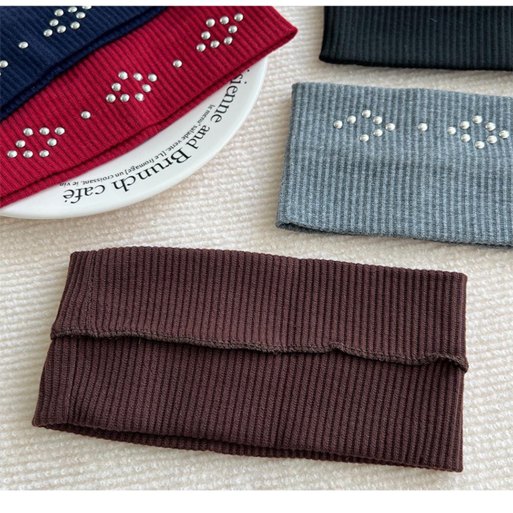 Knit Hair Accessories Versatile Metal Rivet Hairband Elastic Wide Headband Y2k Fashion Hairband For Dating Work Travel