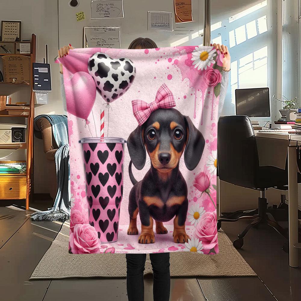 1Pc Dachshund Print Flannel Blanket, High quality Comfortable for All Seasons, Home Decor, Warmth and Comfort, Perfect for Christmas Gifts