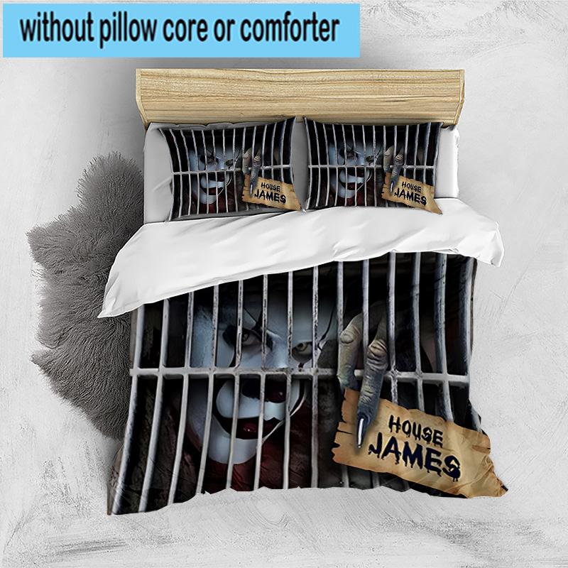 1PC Scary Clown Horror 3pcs Bedding,Including 1pc Duvet Cover And 2pcs Pillowcases Perfect for Christmas,Ideal for Bedroom, Dormitory