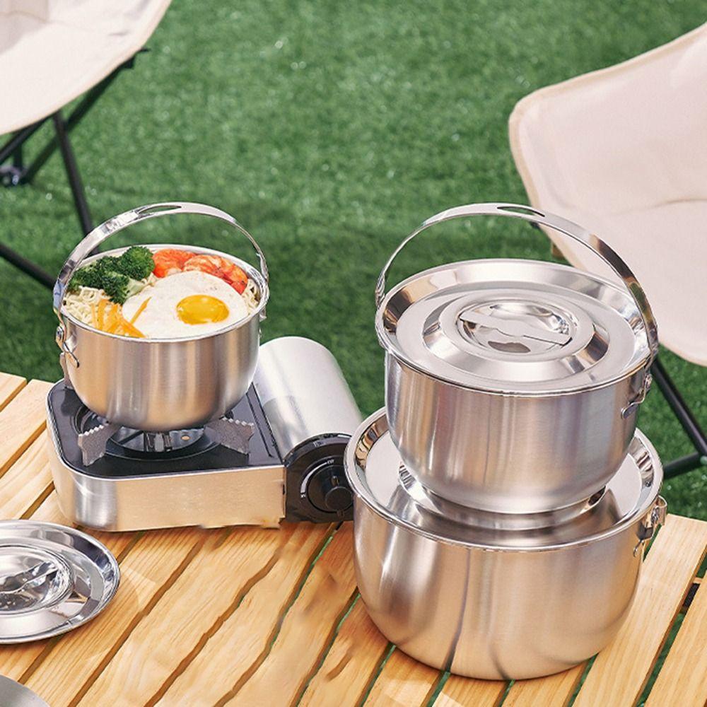 17-26cm Outdoor Camping Pot Stainless Steel Portable Single Pan Pot  Picnic