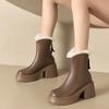 Женские зимние теплые ботильоны из натуральной кожи на платформе, женские кроссовки, повседневная обувь на толстой подошве для мотоциклистов, женские зимние плюшевые ботинки на платформе