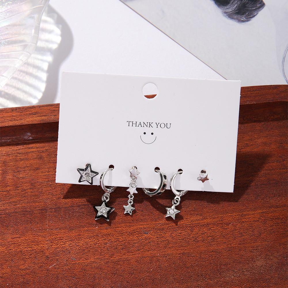 iF ME 3 пары/компл. серьги-кольца с крестом и сердечком и звездой, серьги-кольца с кристаллами и серебром для женщин, ювелирные аксессуары