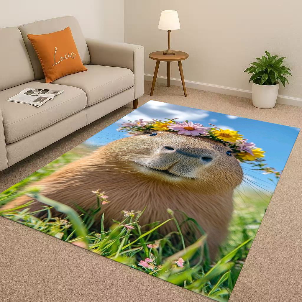 Kawaii Capybara Art Cartoon Living Room Non-Slip Area Rug Soft Carpet for Bedroom Playroom Sofa , Easy Clean Home Decor Doormat