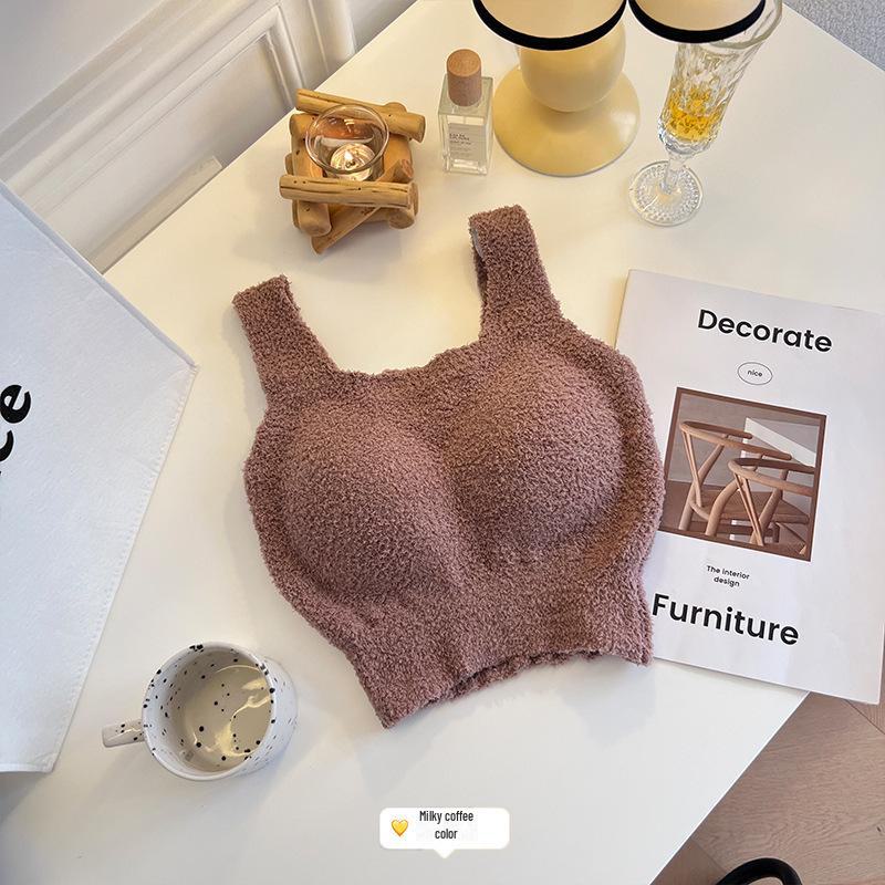 Встроенный жилет-комбинезон из плюша ягненка с нагрудными подушечками — теплый слой без бюстгальтера для осени и зимы