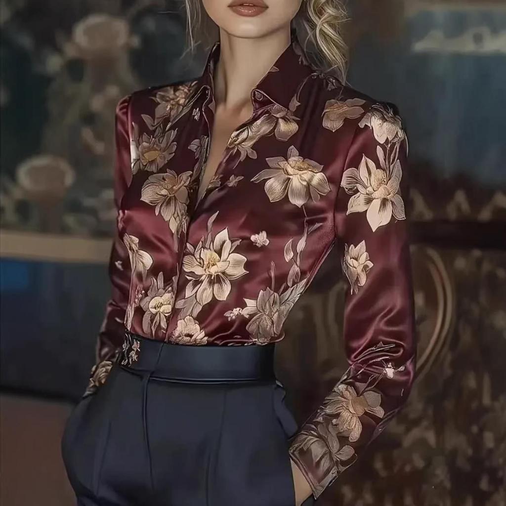 Женская европейская и американская цветочная рубашка с длинным рукавом в французском стиле 2026