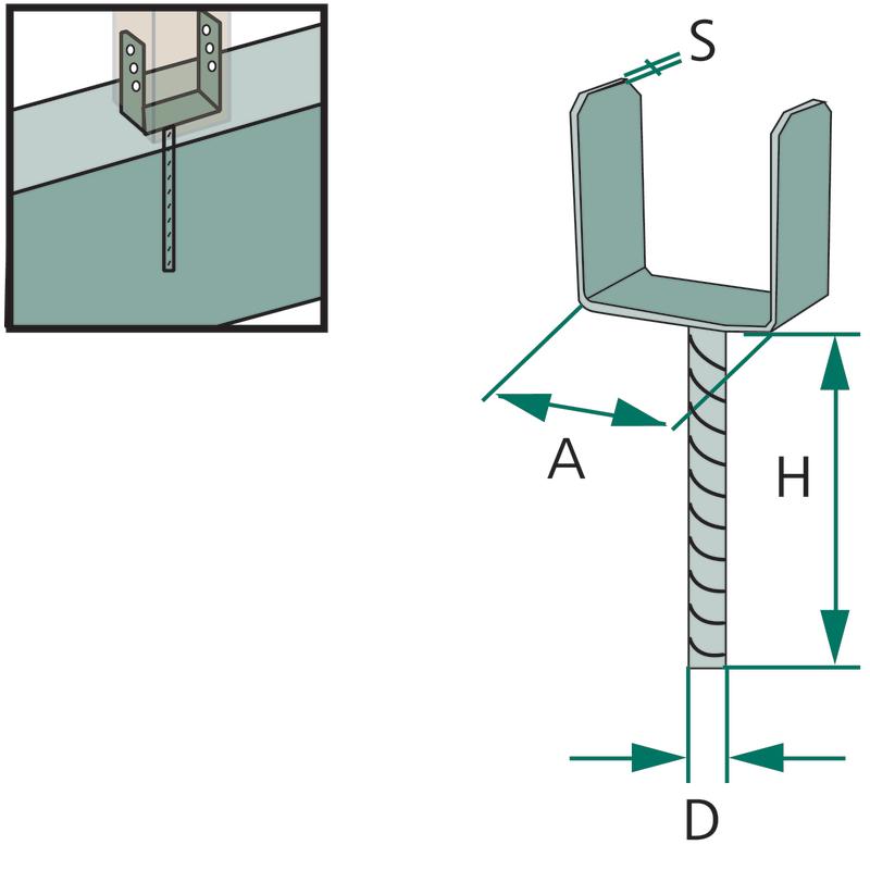 Column base, U-profile 91x200mm, thickness 4mm, hole Ø20mm, hot-dip galvanized
