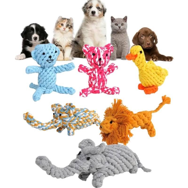 Adorable Cotton Rope Dog Toys Including Cute Yellow Duck Giraffe Moose For Chewing Dental Care And Fun Playtime Activities