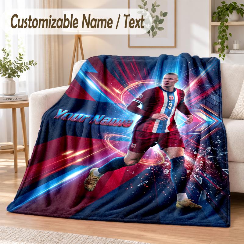 Custom Text Flannel Blanket Erling Haaland Print Warm Cozy Blanket Home Sofa Bedding