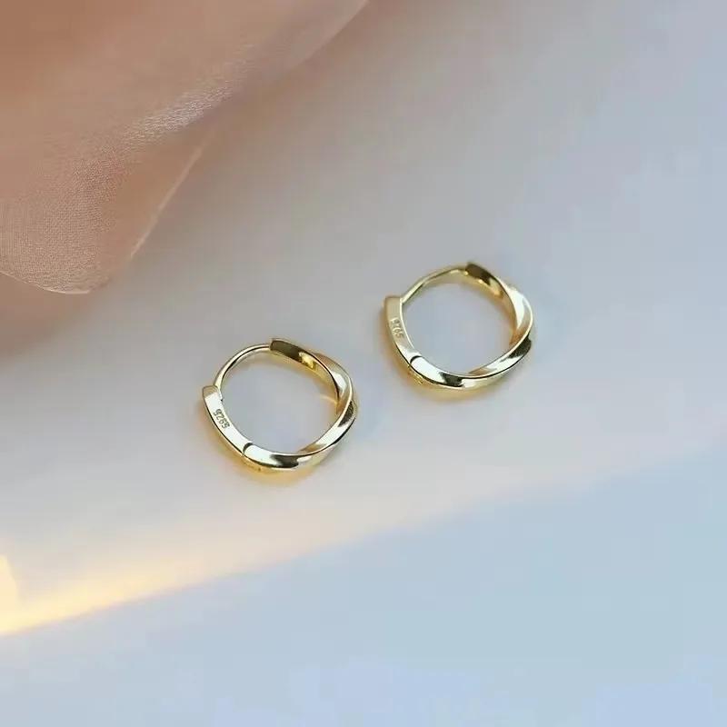925 Sterling Silver Round Stud Earrings for Women Simple Inlaid Design Hoops Earrings Wedding Party Jewelry Accessories Gifts