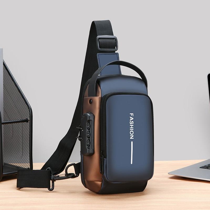Men'S Secure Password Lock Chest Bag,Stylish Crossbody Bag for Motorcycling And Leisure Activities,Durable Material