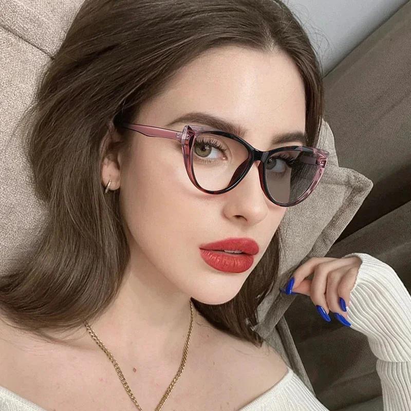 Модные женские фотохромные очки для близорукости «кошачий глаз» с трендовой винтажной оправой и защитой от синего света/УФ-лучей (Uv400) от 0 до -4.0 диоптрий
