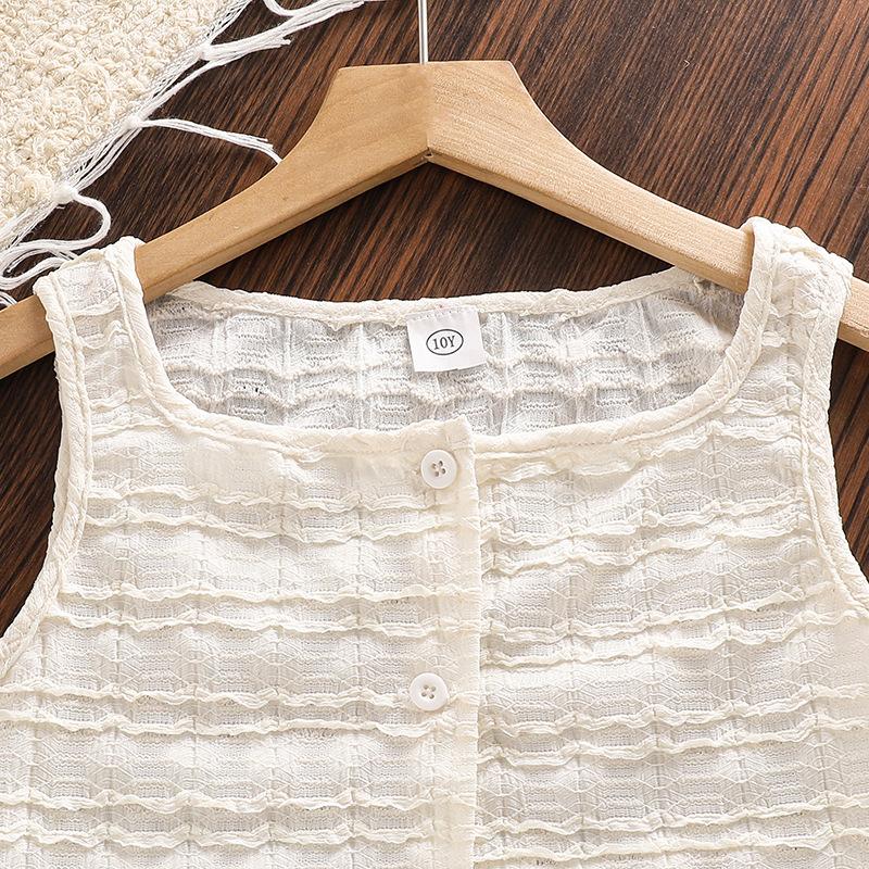 Костюм для девочек Детская одежда 2025 Лето Новый Милый Кружевной Топ-безрукавка и Шорты Комплект из двух предметов