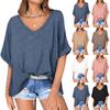 Женская негабаритная однотонная спортивная рубашка с v-образным вырезом и четвертьрукавами, повседневный свободный пуловер, футболка, топ