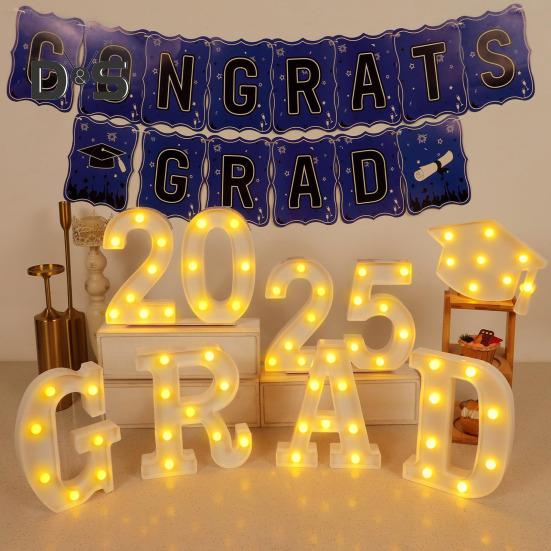 Выпускные светящиеся буквы 2025 года Выпускные светодиодные буквы Знаки Поздравления Выпускной вечер принадлежности для детского сада Дошкольное учреждение Средняя школа колледж