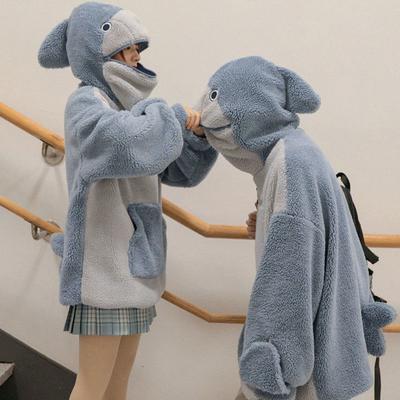 Kawaii толстовка в форме акулы для женщин, милое забавное пальто, корейская свободная универсальная осенняя утолщенная толстовка большого размера