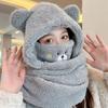 Warm Bear Ear Beanies Cap Solid Color Ski Hat Sweet Scarf Gloves Set  Women