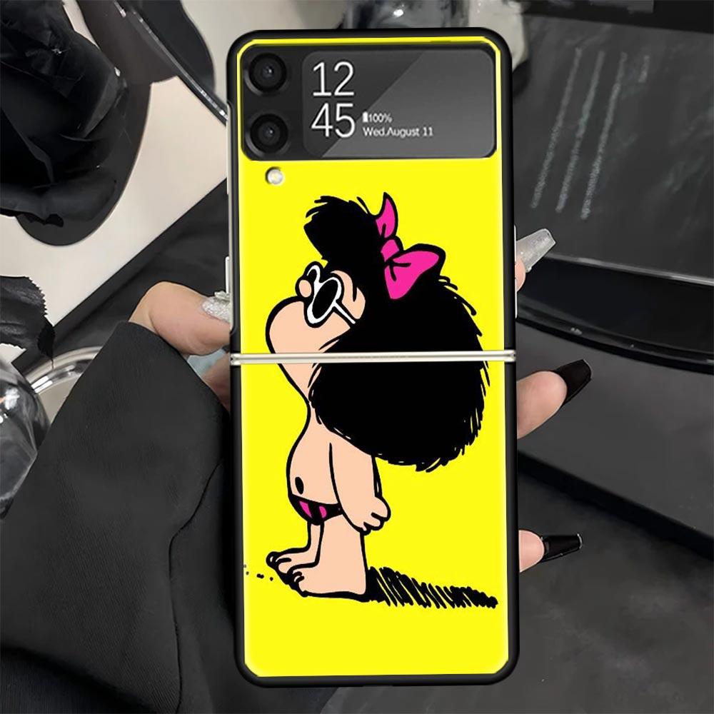 Мультяшный Милый Чехол для Телефона Мафальда для Samsung Galaxy Z Flip 7 6 5 4 3 5G Черный Чехол ZFlip7 ZFlip6 ZFlip5 ZFlip4 ZFlip3 Fundas Gal