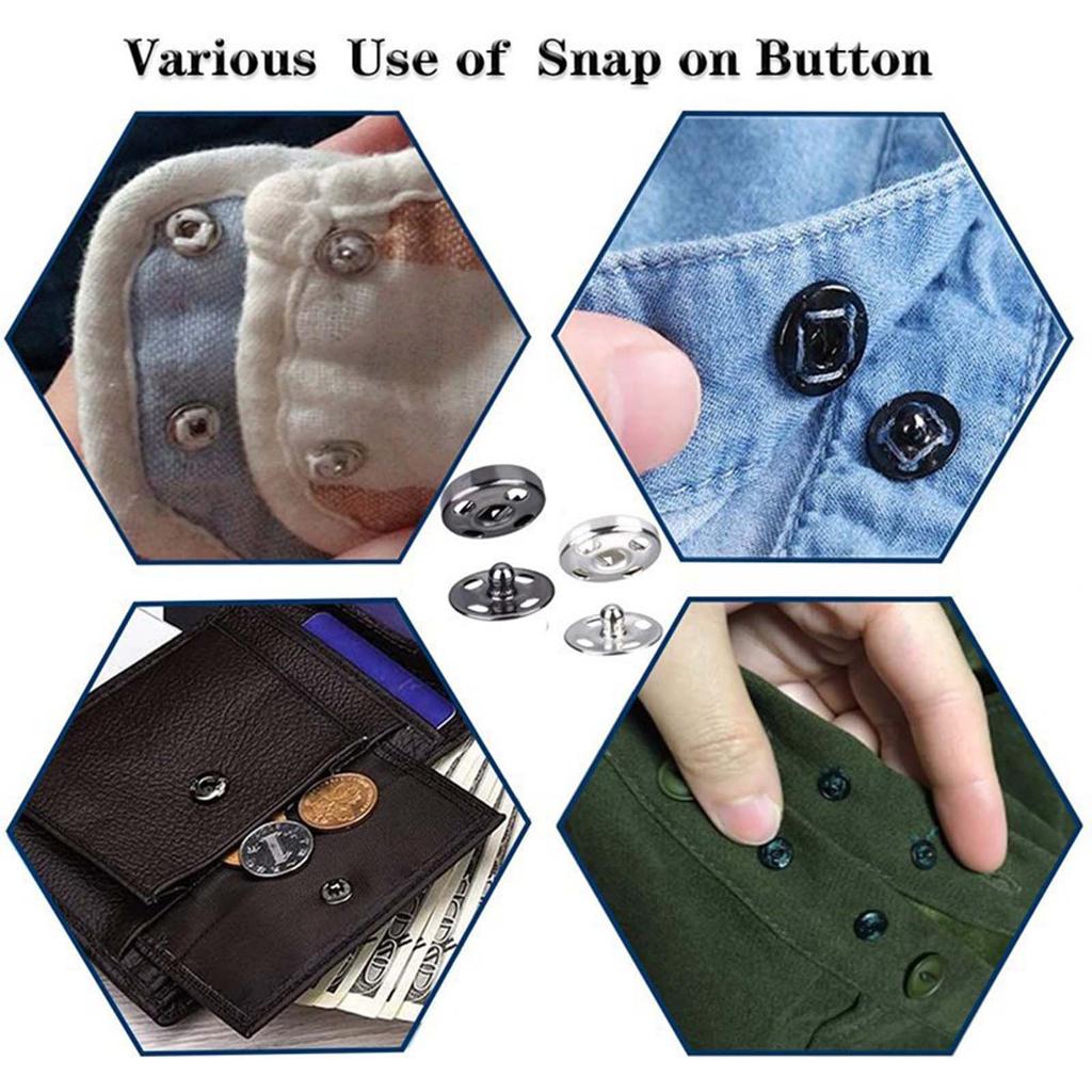 180PCS Sew On Snaps Button, Metal Snaps Fastener Press Studs Snap Fastener for Bag Clothes DIY Craft, 8mm/10mm/12mm/15mm