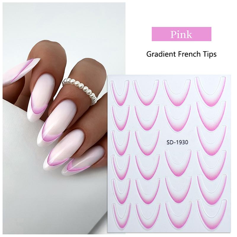 12 Pcs French Gradient Nail Stickers Waterproof Thin And Durable Solid Manicure Decals For Women And Girls