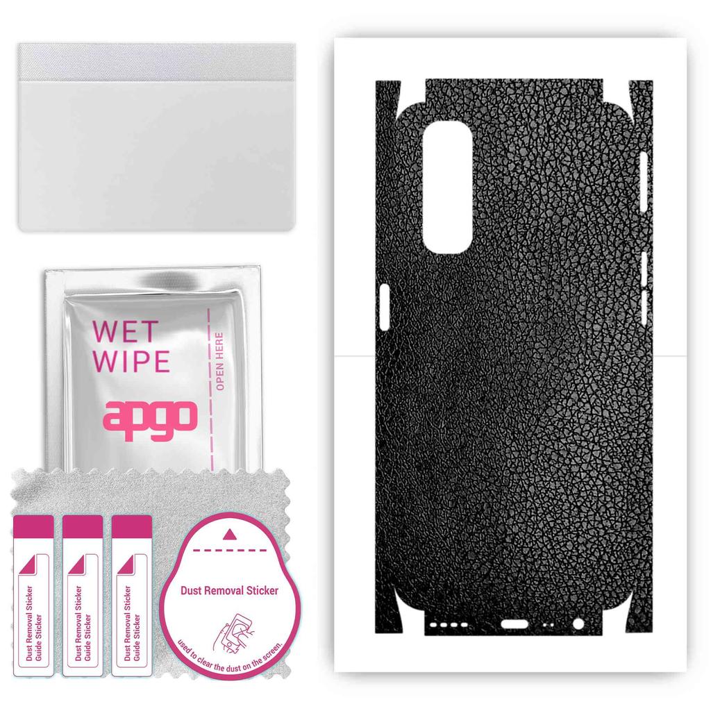 apgo Protective Skin Sticker for the Back+sides Compatible with Realme Narzo 30, Full Wrap Film, Foil, Vinyl - Pattern Black Leather