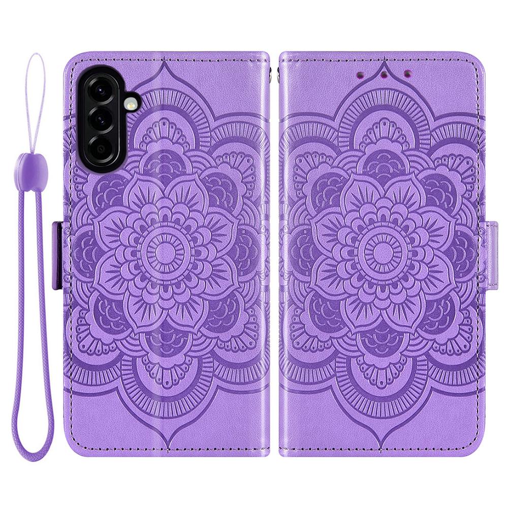 For Samsung Galaxy S24 FE Case Peony Imprinted  TPU PU Leather Wallet Phone Cover with Wrist Strap